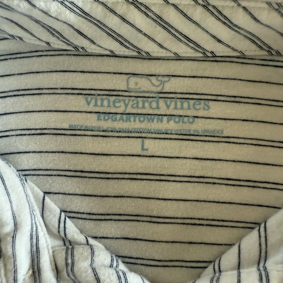 Vineyard Vines Edgartown Men's White and Navy Striped Polo Shirt Size L - Picture 8 of 9